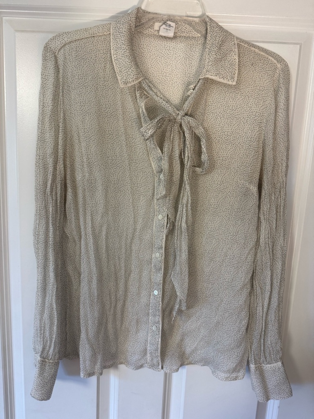 Silk Light Beige Tie-Neck Blouse - Women Tops